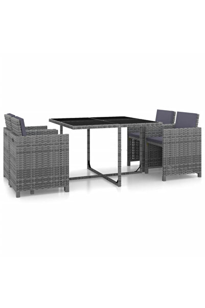 Concept Set mobilier de exterior cu perne, 5 piese, gri, poliratan