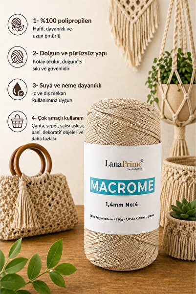 Lanaprime Νήμα πλεξίματος μακραμέ (1,4 χιλιοστά) 230 μέτρα. Σακούλα Σχοινί 20...