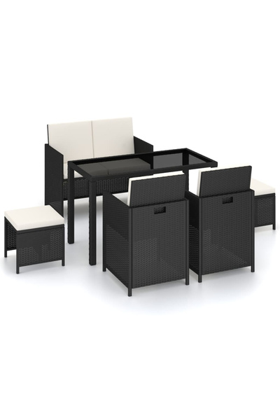 Concept Set mobilier de exterior cu perne, 6 piese, negru, poliratan