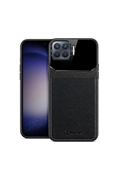 Zebana Oppo Reno 4 Lite Uyumlu Kılıf Lens Deri Kılıf Siyah