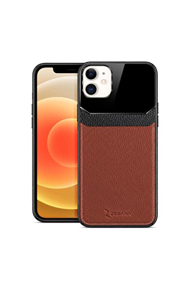 Zebana Apple iPhone 11 Uyumlu Kılıf Lens Deri Kılıf Kahverengi