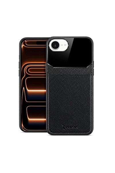 Zebana Apple iPhone 16e Uyumlu Kılıf Lens Deri Kılıf Siyah