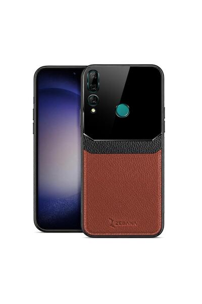 Zebana Huawei Y9 Prime 2019 Uyumlu Kılıf Lens Deri Kılıf Kahverengi