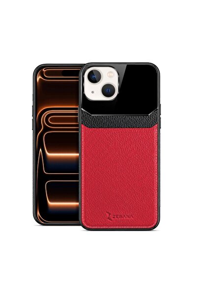 Zebana Apple iPhone 13 Uyumlu Kılıf Lens Deri Kılıf Kırmızı