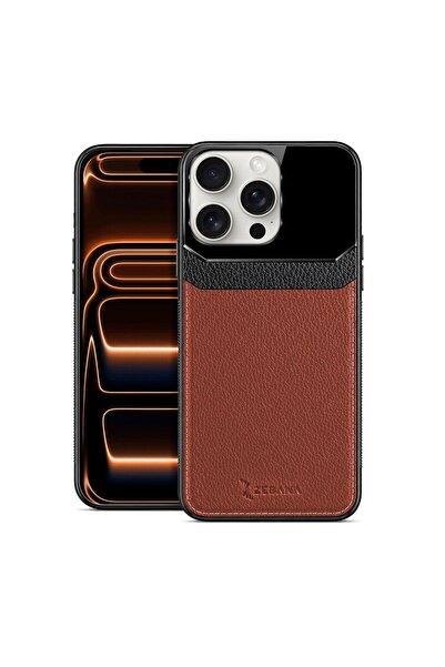 Zebana Apple iPhone 14 Pro Uyumlu Kılıf Lens Deri Kılıf Kahverengi