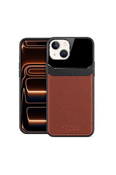 Zebana Apple iPhone 15 Uyumlu Kılıf Zebana Lens Deri Kılıf Kahverengi