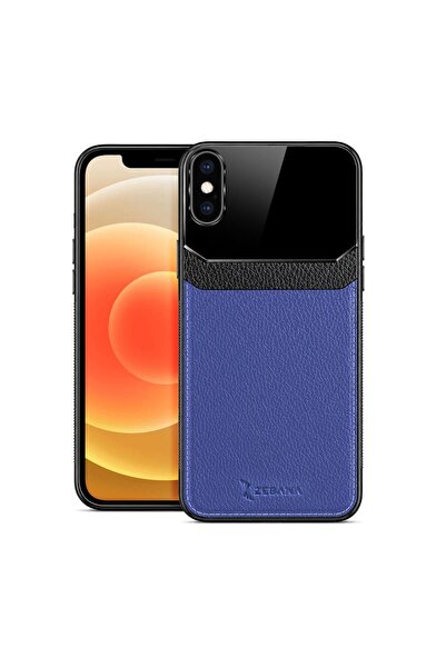Zebana Apple iPhone XS Max Uyumlu Kılıf Lens Deri Kılıf Lacivert