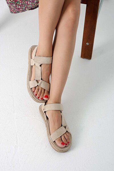 Beyond Γυναικεία Μπεζ Masiv Ψάθινα Σανδάλια Suede 3cm BYNDMAS01