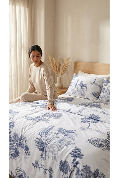 Marielouhome Βίντατζ Μπλου 100% Βαμβάκι Διπλό Σετ παπλωματοθήκης