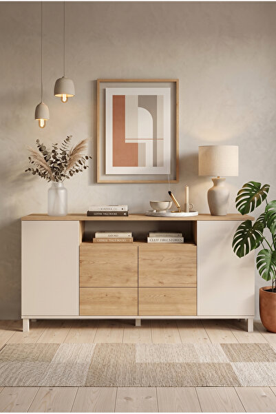 Robin Home Urban Konsol 4 Kapaklı 2 Çekmeceli Ahşap Ayaklı 180cm Kumsal-Sepet