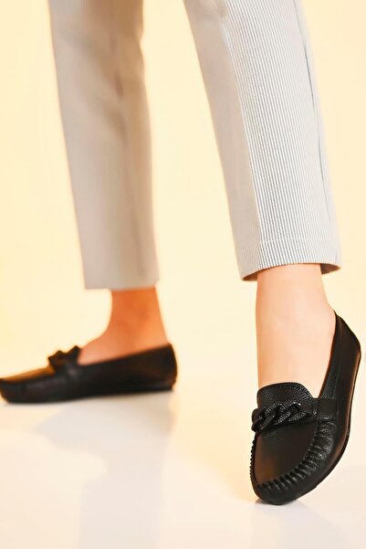 Beyond Woman's Black Chain Daily Casual Ballerina Shoes Bynddem02