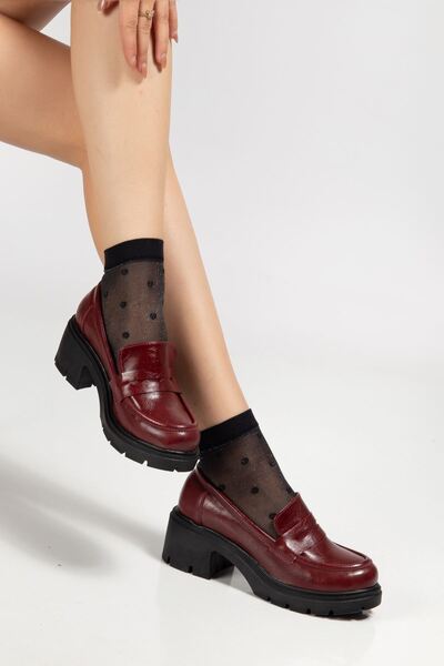 HWNLİFE K-706 Burgundy Wrinkled Patent Leather High-Sole Loafer Shoes