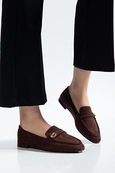 HWNLİFE 131 Brown Suede Classic Masculine Casual Women's Ballet Flats