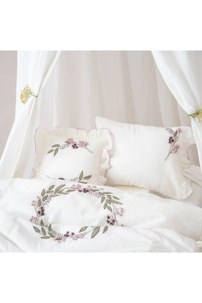 Ecocotton Olivia Baby Girl Duvet Cover Set Organic Cotton Linen Hand Embroidered Cream 100X150 cm