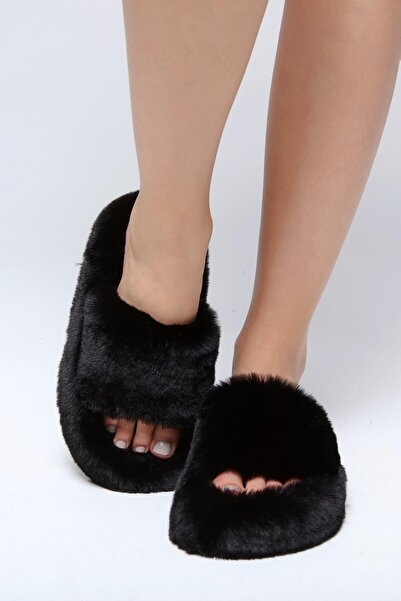 Beyond Γυναικείες Μαύρες Παντόφλες Μαλακές Γούνινες EXTRASUFT 3cm BYND01