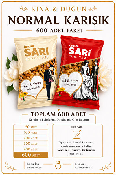 Önder Sarı Kuruyemiş Normal Karışık Düğün Ve Kına Çerezi Kişiselleştirebilir ...