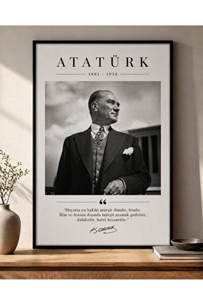 KALİA HOME Siyah Ahşap Çerçeveli Tablo, Atatürk Temalı Duvar Tablosu