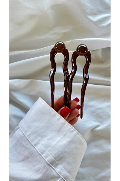 YOYYO Σετ 2 vintage ρετρό κομψών κλιπ μαλλιών σε χρώμα καφέ με πέρλες - Μοντέ...