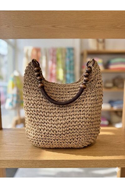 Axesoire NWC-1085 Καμηλόχρωμη Πλεκτή Χειροποίητη Ψάθινη Τσάντα