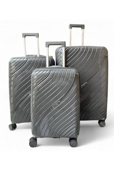 Akyat 3-Piece Double Valise Travel Luggage Set with Double Wheels Dark Cree C...