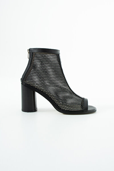 dericia shoes Serina Kadın Hakiki Deri Detaylı Arkadan Fermuarlı Kalın Topukl...