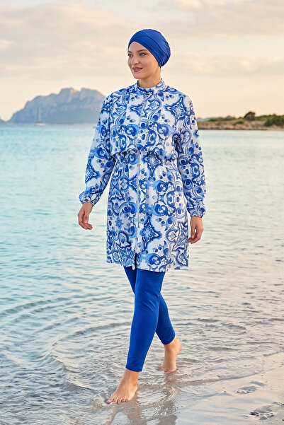 Haliç Mayo Μαγιό Χιτζάμπ με σχέδια, ολόσωμο 02 Μπλε