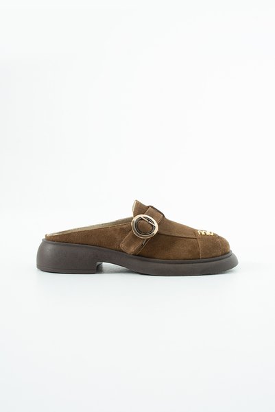 dericia shoes Raven Genuine Leather Tan Suede Women's Daily Comfortable Slippers