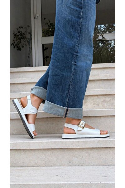 ESSO LA MİA Vesna Genuine Leather Front Open Ankle Strap Sandals