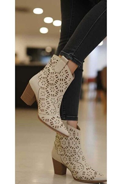 VESS MODA Καλοκαιρινές μπότες Western Suede με κοπή λέιζερ, μπεζ