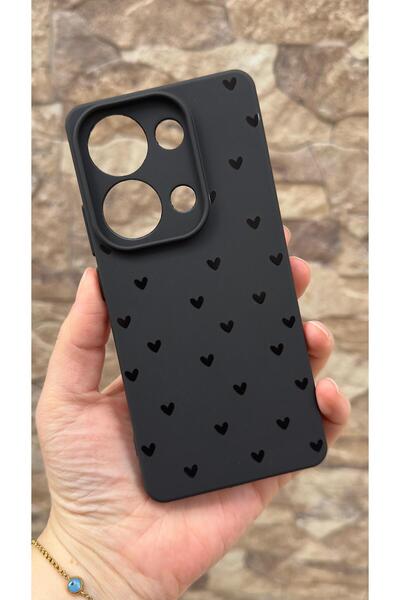 Vip Case Redmi Note 13 4G Uyumlu Mini Siyah Kalp Desenli Silikon Darbe Emici ...