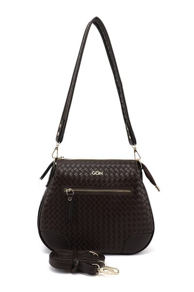 GÖNDERİ(R) Γυναικεία τσάντα ώμου με μακρύ λουράκι σε καφέ σχέδιο