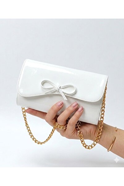 DUDYEN SHOES White Patent Leather Mini Evening Dress Bag Portfolio Bag