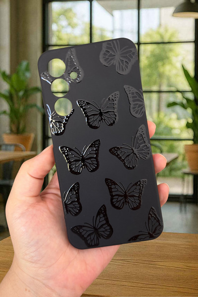 Vip Case Samsung Galaxy A34 Uyumlu Siyah Kelebek Desenli Silikon Darbe Emici ...