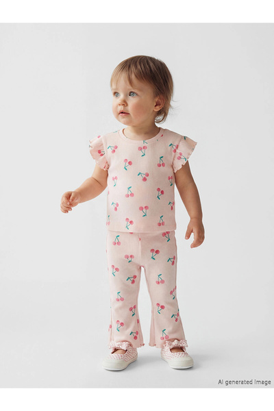 LC Waikiki Lcw Baby Pink Baby Girl Ribbed Spanish Leggings and T-Shirt