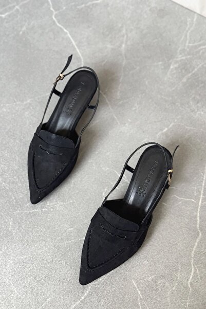 GOFFSHOES Pantofi cu toc mic Pope pentru femei - piele intoarsa neagra