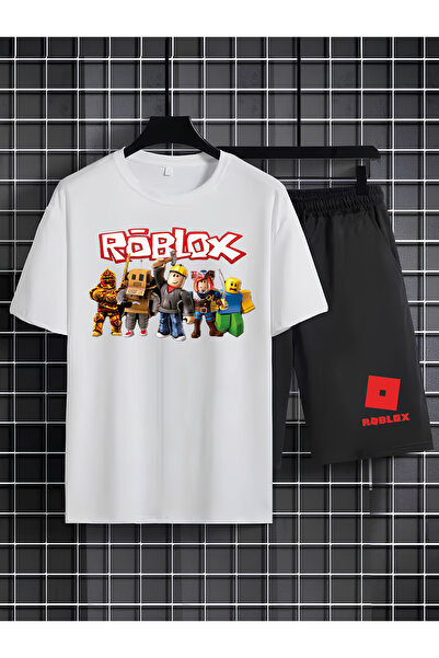 MAGORS Roblox Printed 100% Cotton Crewneck Children's T-Shirt-Shorts Two-Piec...