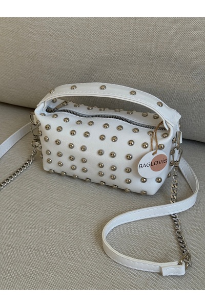 BAGLOVİS Women's Micro Hand and Shoulder Bag Silver Trok Detailed Chain Styli...