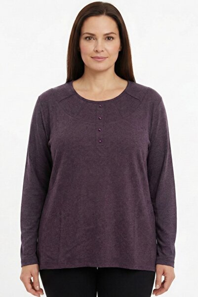 hadiora Women's Purple Collar Detailed Buttoned Combed Cotton Blouse