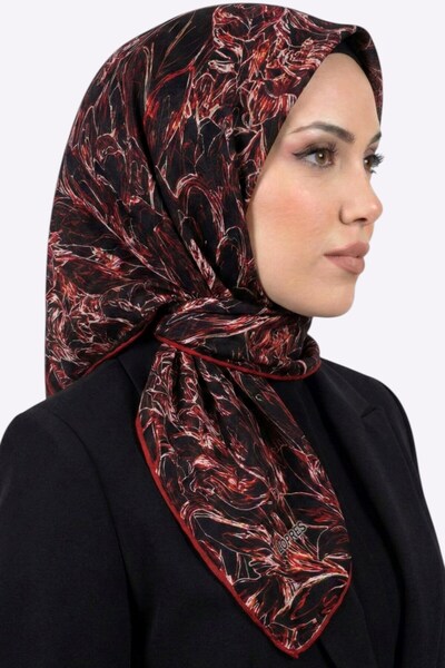hadiora Women's Red Abstract Patterned Soft Scarf