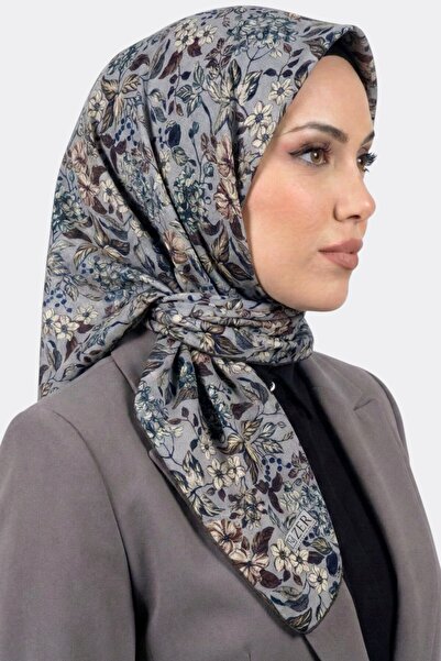 hadiora Women's Ice Blue Floral Patterned Organic Cotton Soft Scarf