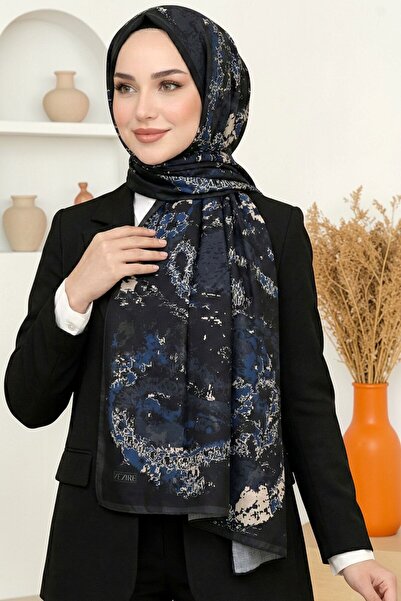 hadiora Women's Navy Blue Black Abstract Patterned Organic Cotton Soft Shawl