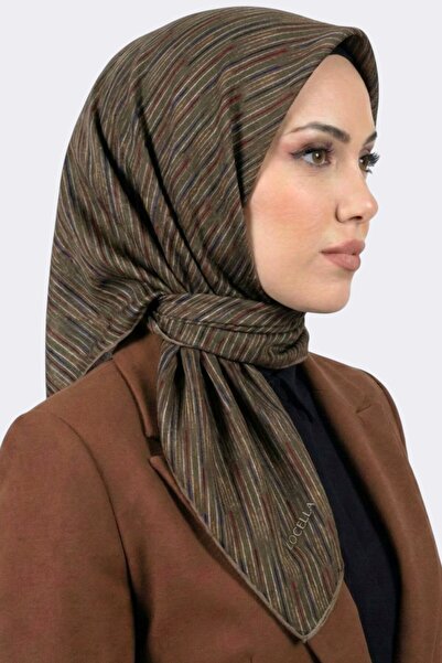 hadiora وشاح نسائي ناعم من القطن العضوي بنمط خطوط بنية اللون