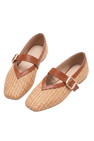 Barinoska Women's Straw Ballerina Shoes with Skin Detail and Buckle, Comforta...