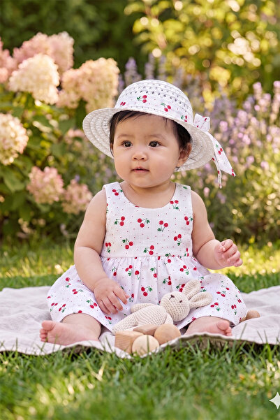 Beniizle Fiyonk Detaylı Fötr Şapkalı Yazlık Kız Bebek Elbise (9-24 Ay)