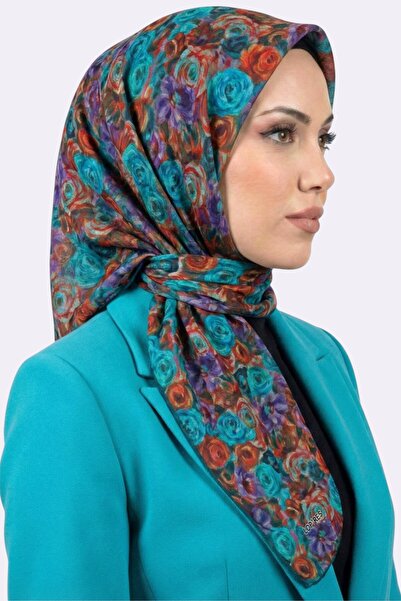 hadiora وشاح نسائي ناعم من القطن العضوي بنقشة وردة فيروزية