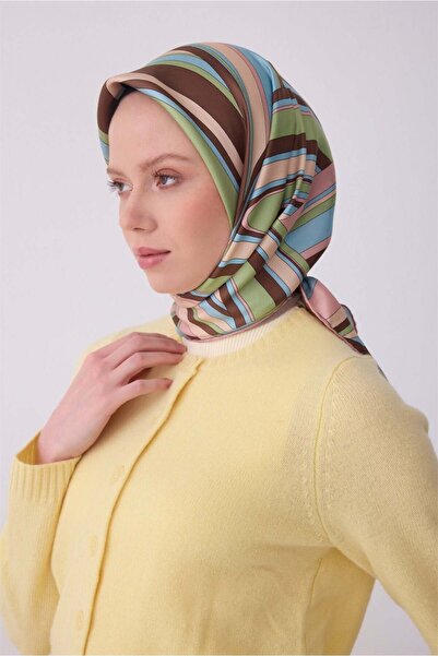 Belli Πολύχρωμο γεωμετρικό σχέδιο Bitter Brown 100% Twill Silk Scarf 4311-01