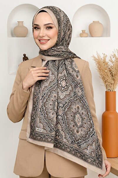 hadiora Kadın Bej Mandala Desenli Organik Pamuk Soft Şal