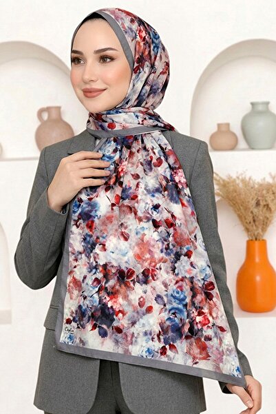 hadiora Women's Gray Floral Patterned Organic Cotton Soft Shawl