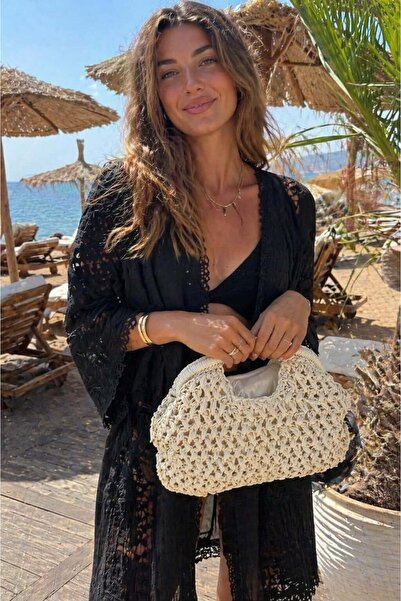 BALIENTE Μπεζ Χειροποίητη Πλεκτή Ψάθινη Γυναικεία Τσάντα – 30x20 εκ.