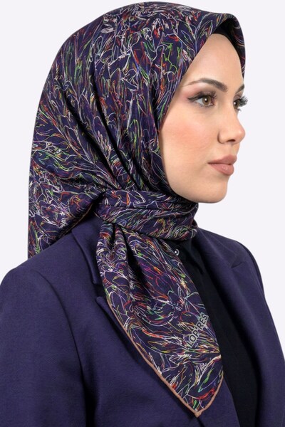 hadiora وشاح نسائي ناعم منقوش باللون الأزرق متعدد الألوان